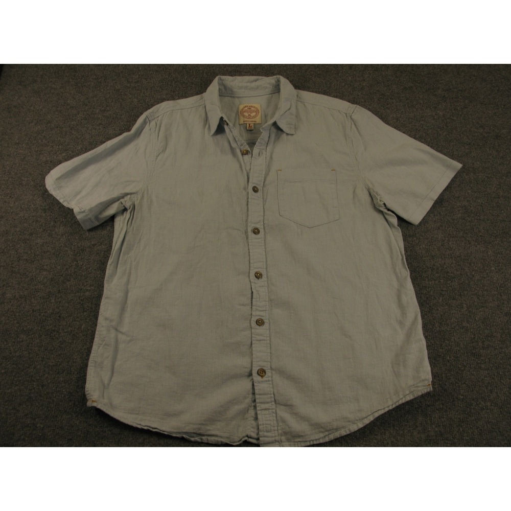 Fat Face Mens Linen Cotton Short‎ Sleeve Button Down Shirt Blue Large L #2155